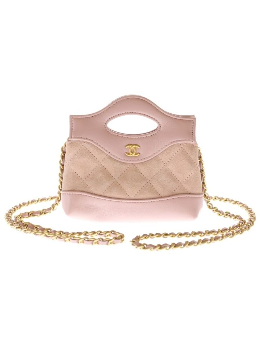 Chanel CC Logo Chain Mini Shoulder Bag Pink Leather Suede Gold